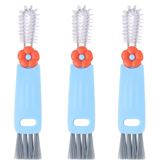 3 in 1 Cup Lid Gap Cleaning Brush Set Multifunctional Water Bottle Small Brush Cleaner Home Kitchen Crevice Cleaning Small Brush Tools Green (Blue)